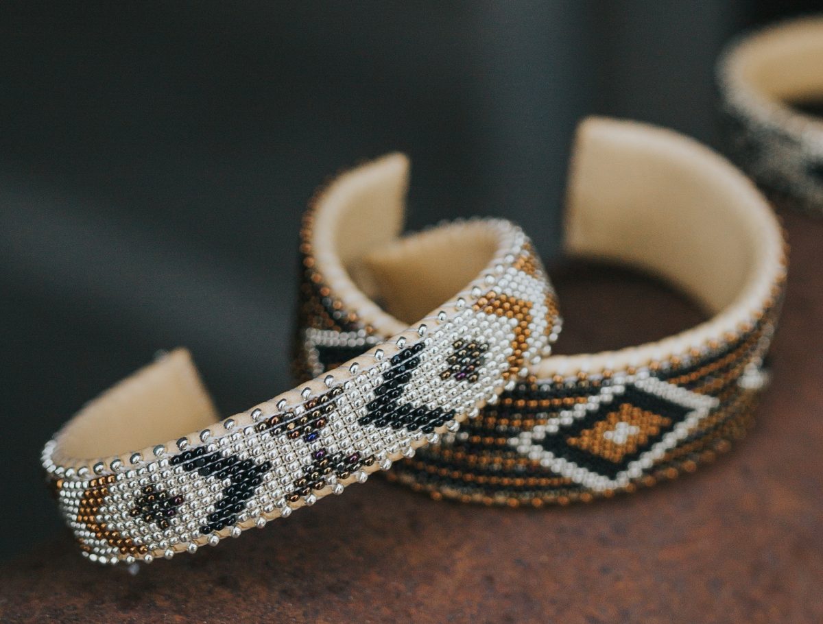 Three cuffs, each loomed bead by bead